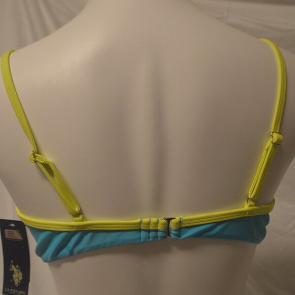U.S. Polo Assn. BIKINI Turquoise Blue & Neon Green Swimsuit Top L NWT - Picture 2 of 2